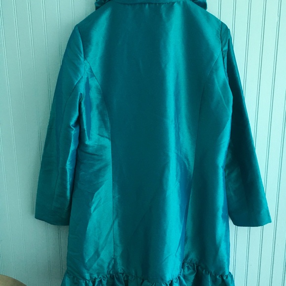 Rossi Roma Italy cotton polyester silk ruffled dressy long top sz L teal color - Picture 2 of 5